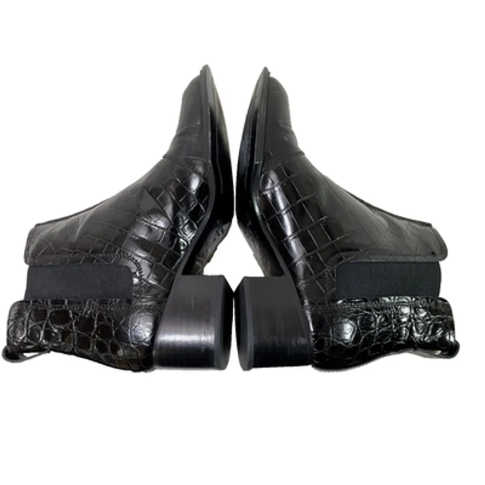 Rag and Bone Walker II Black Croc Embossed Leather Ankle Boots EU 36 US 6